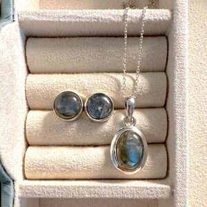 Labradorite Earrings & Pendant Set – Sterling Silver